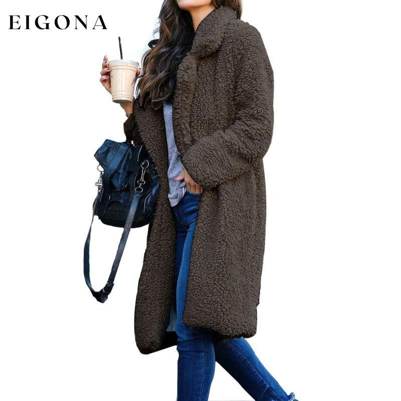 Women's loose long sleeve lapel plush Coat jacket Grey clothes Coat Jackets & Coats