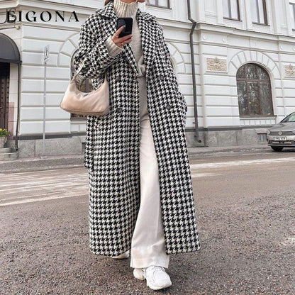 Winter Houndstooth Long Trench Coat Black clothes coat jacket jackets & coats