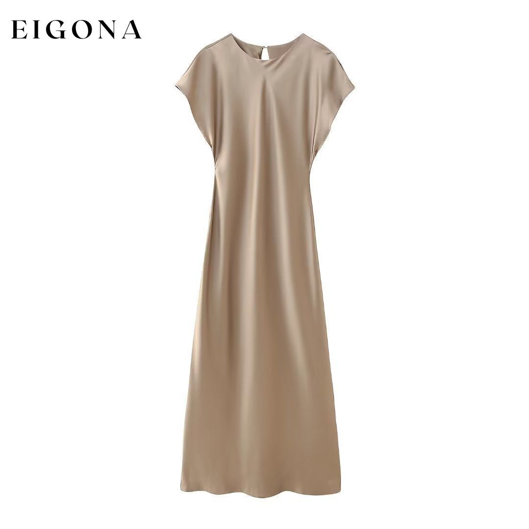 Autumn Women Clothing Silk Satin Texture Midi Dress Multi clothes dresses long dresses midi dress