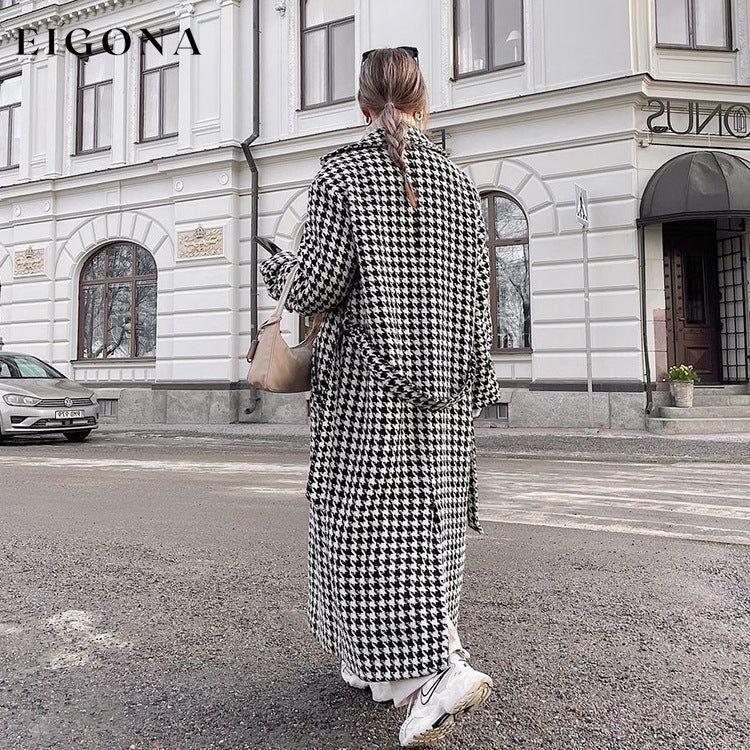 Winter Houndstooth Long Trench Coat clothes coat jacket jackets & coats