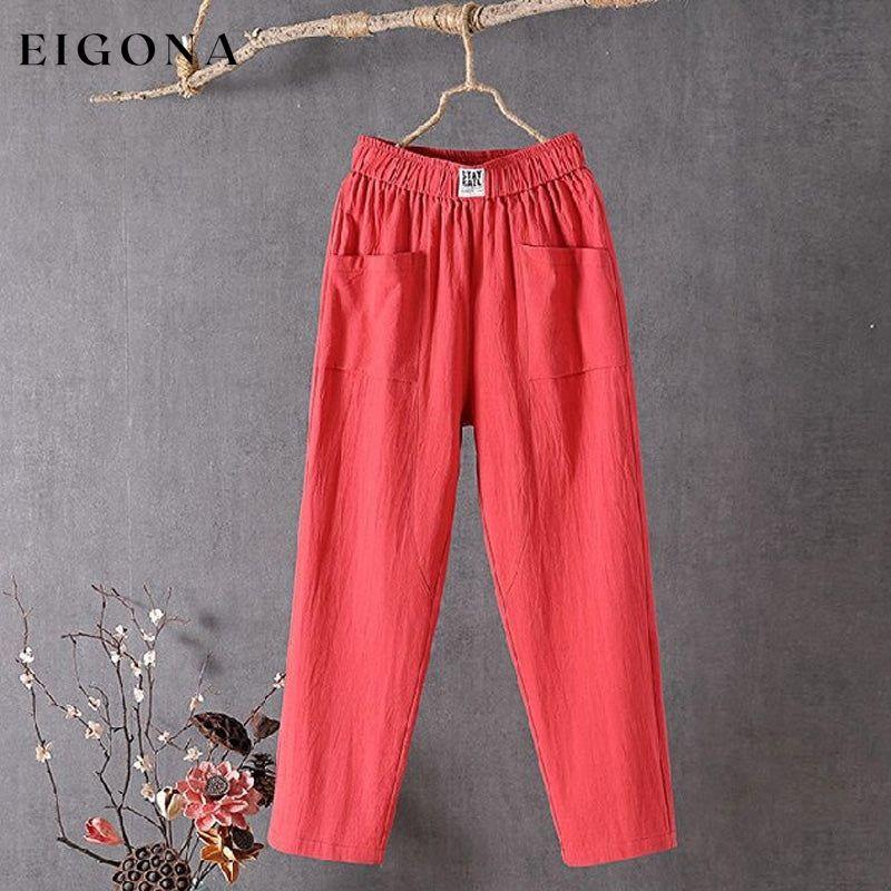 Solid Color Casual Trousers Red best Best Sellings bottoms clothes Cotton And Linen pants Plus Size Sale Topseller