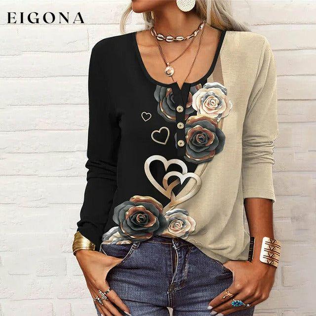 Heart And Floral Print Blouse best Best Sellings clothes Plus Size Sale tops Topseller
