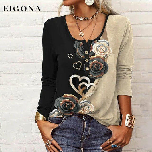 Heart And Floral Print Blouse Multicolor best Best Sellings clothes Plus Size Sale tops Topseller
