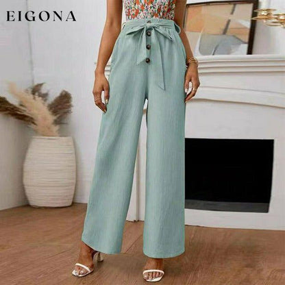 Elegant Solid Color Wide Leg Pants Green best Best Sellings bottoms clothes Cotton and Linen pants Sale Topseller