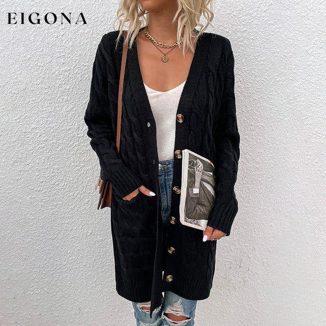 Casual Solid Color Knitted Cardigan Black best Best Sellings cardigan cardigans clothes Sale tops Topseller