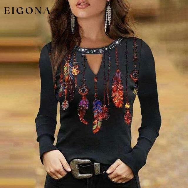 Sexy Feather Print Shirt Black Best Sellings clothes Plus Size Sale tops Topseller