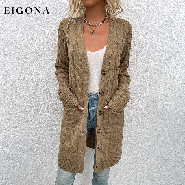 Casual Solid Color Knitted Cardigan Khaki best Best Sellings cardigan cardigans clothes Sale tops Topseller