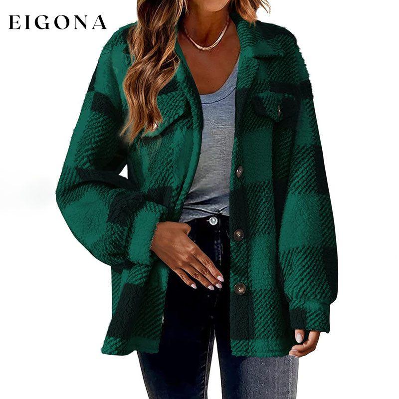 Casual Warm Plaid Coat Green best Best Sellings cardigan cardigans clothes Plus Size Sale tops Topseller