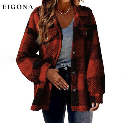 Casual Warm Plaid Coat Red best Best Sellings cardigan cardigans clothes Plus Size Sale tops Topseller