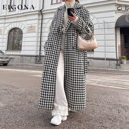 Winter Houndstooth Long Trench Coat clothes coat jacket jackets & coats