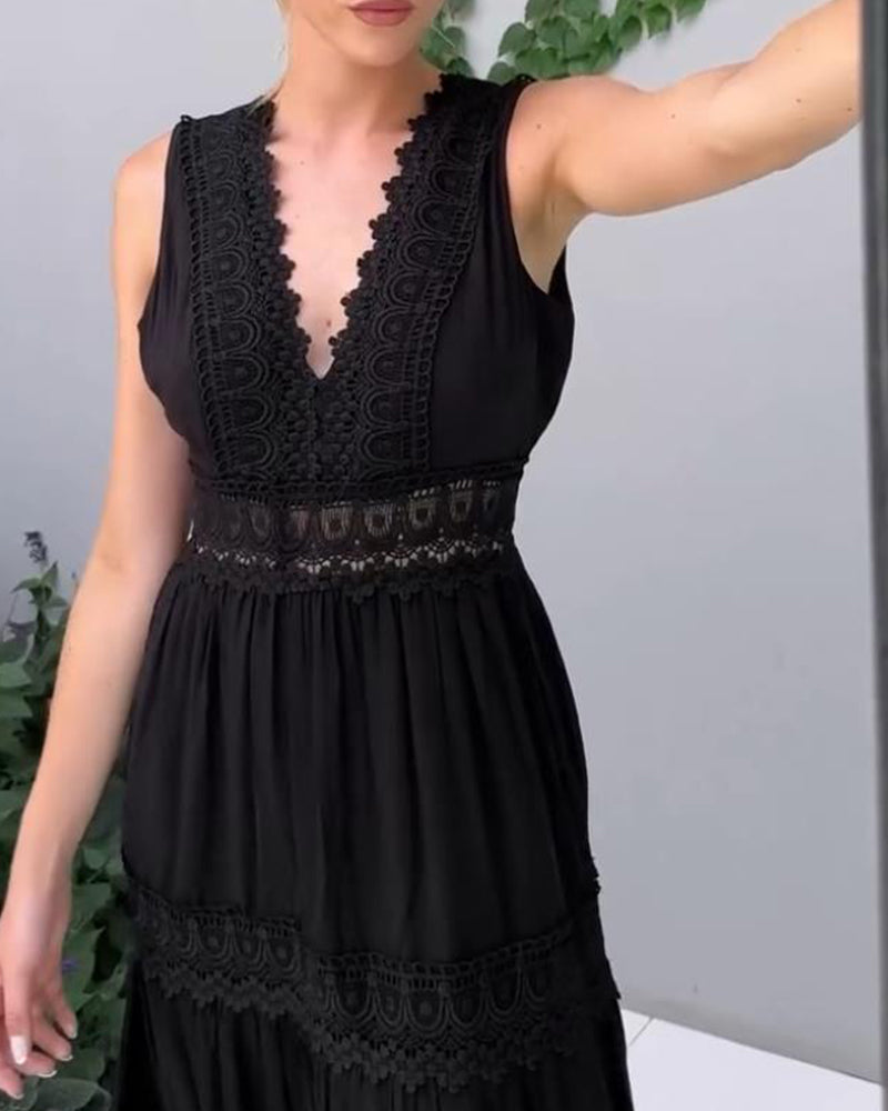 Tanktopkleid mit V-Ausschnitt und Spitze