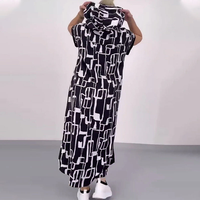 Lockeres Kontrastkleid mit halbem Reißverschluss