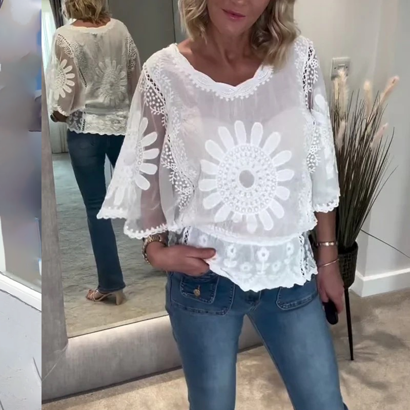 Embroidered Bat Lace Blouse