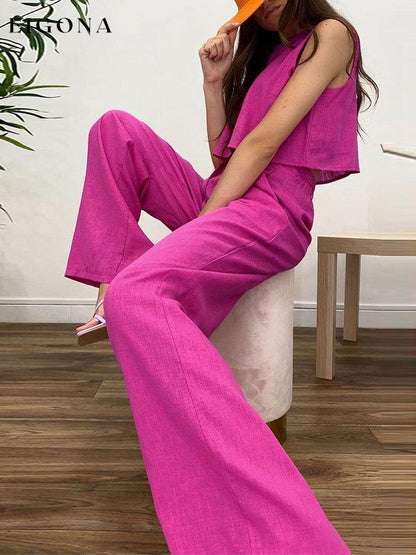 Tank Sleeveless Crop Top And Wide Leg Trouser Suits Set - Womens Clothing bottoms clothes sets Women's Bottoms