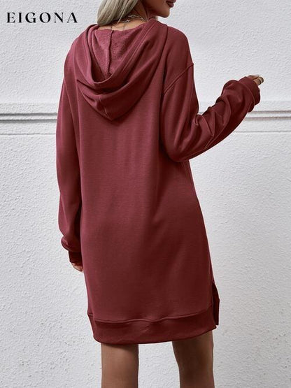 Slit Long Sleeve Hooded Dress with Pocket Changeable clothes Ship From Overseas