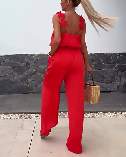 Holiday Suspender Solid Color Jumpsuit