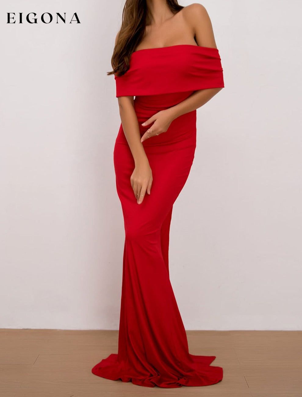 Off-Shoulder Floor Length Evening Maxi Dress Red clothes dress dresses evening dress evening dresses maxi dress Ringing-N Ship From Overseas