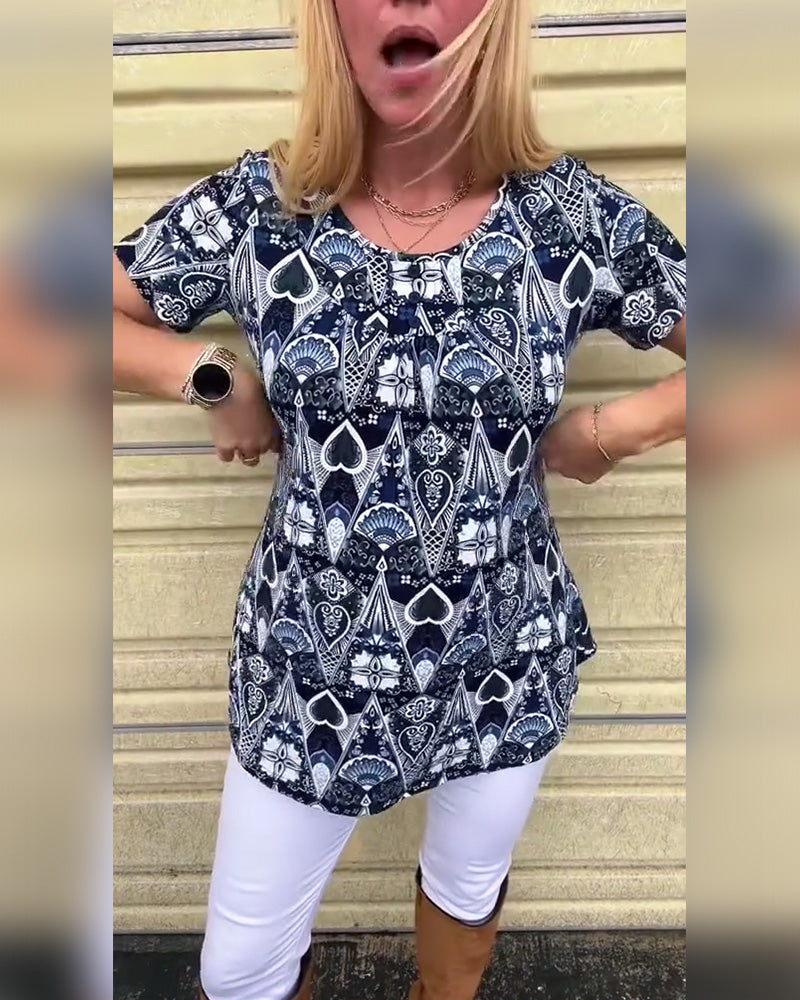 Lässiges Retro-T-Shirt mit Rundhalsausschnitt und Aufdruck