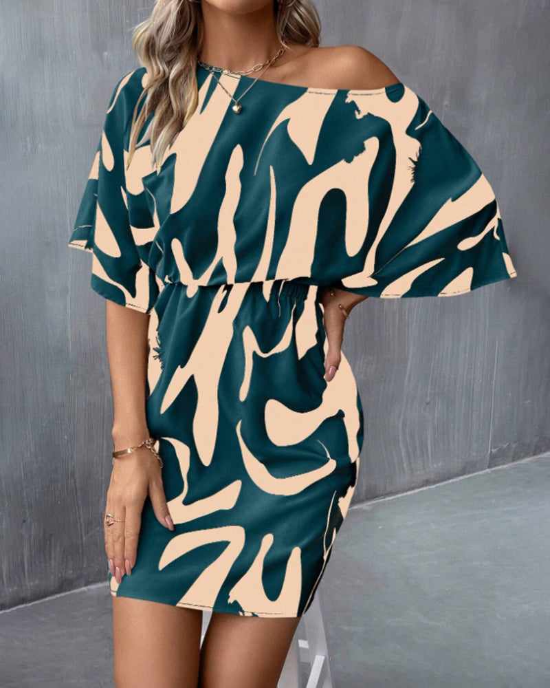 Elegant contrast print half-sleeve dress casual dresses spring summer