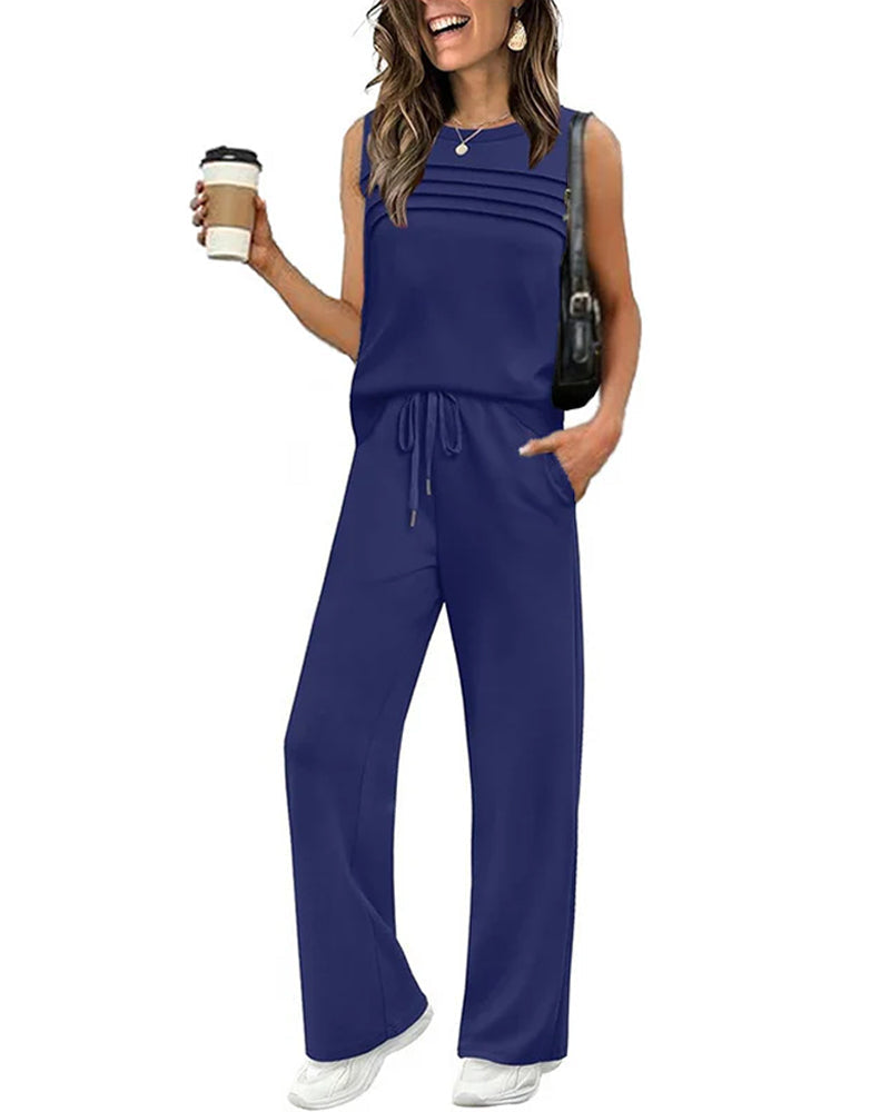 Pleated Vest Top Two-Piece Set