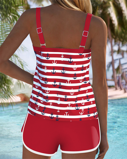 Costume da bagno con pantaloncini e bretelle stampati