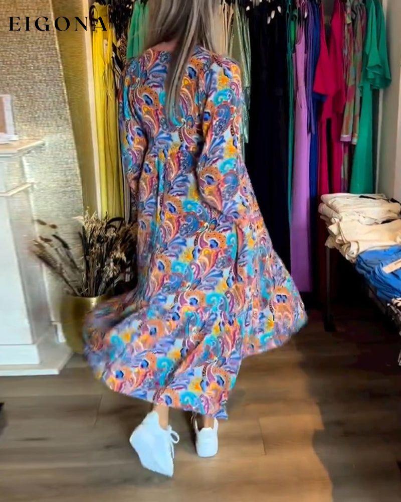 Colorful paisley print V-neck elegant dress casual dresses spring summer vacation dresses