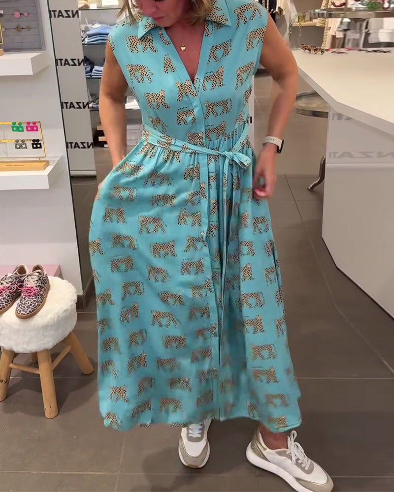 Ärmelloses Kleid mit V-Ausschnitt und Print