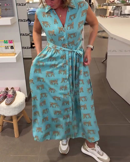 Ärmelloses Kleid mit V-Ausschnitt und Print