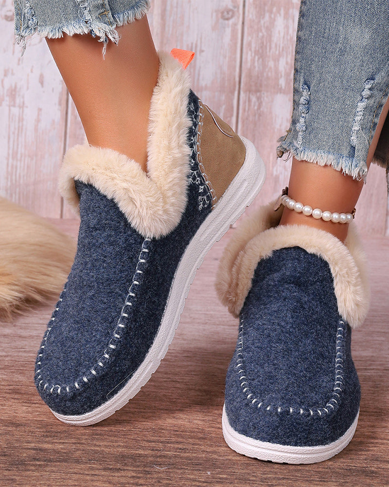 Casual solid color patchwork warm flat shoes 2024 f/w flats