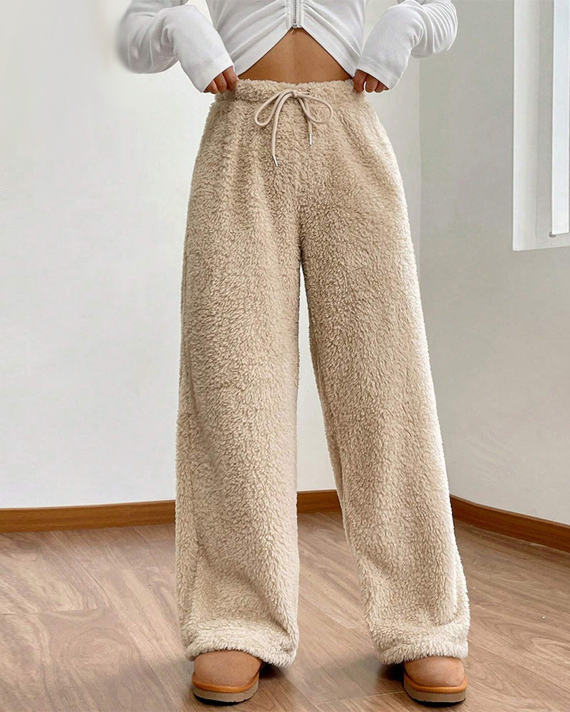 Solid color fashionable plush casual pants 2024 f/w pants