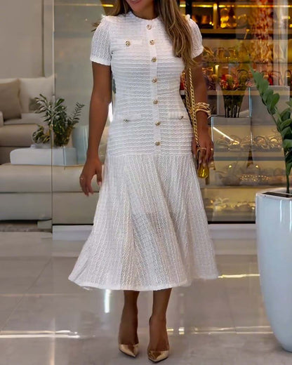 Hollow Short-Sleeved Elegant A-Hem Dress