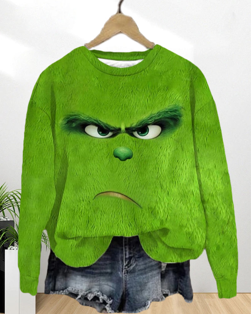 Women's Casual Fun Christmas Printed Crew Neck Sweatshirt 2024 f/w Green Grinch grinch sweatshirts