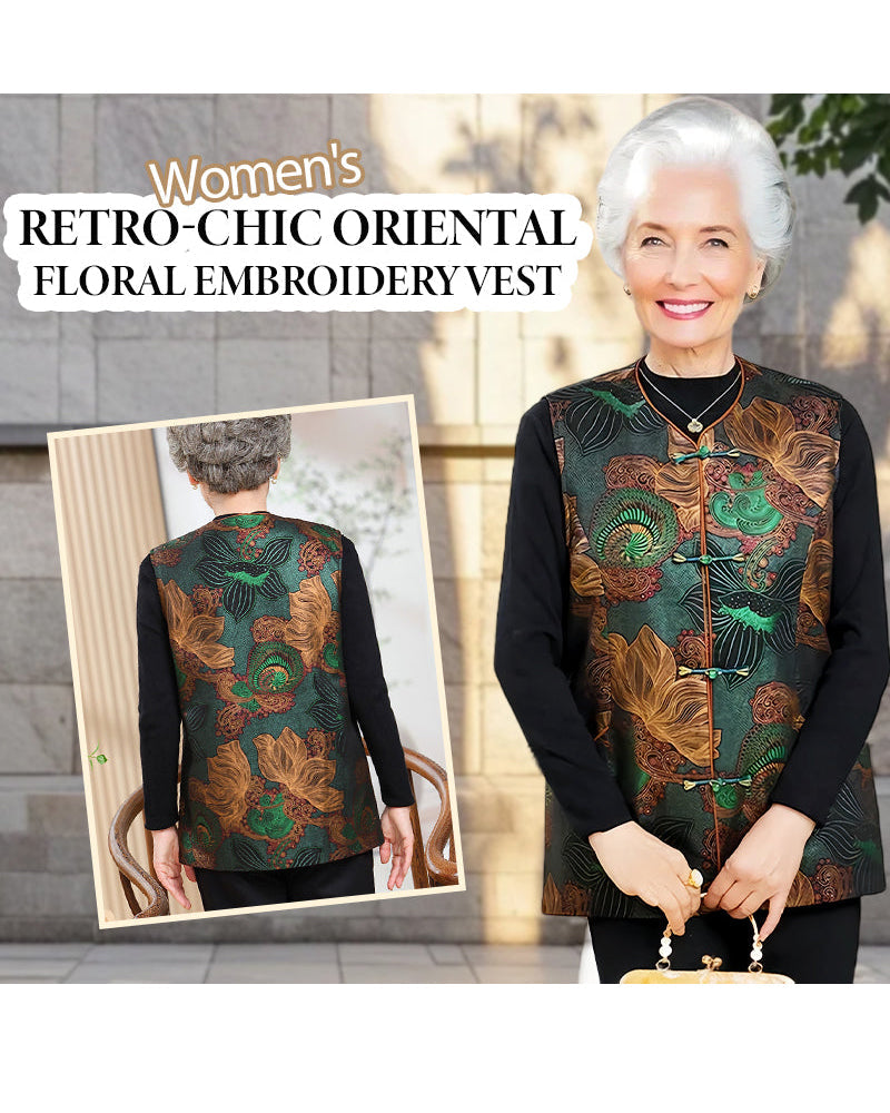 Retro-Chic Oriental Floral Embroidery Vest