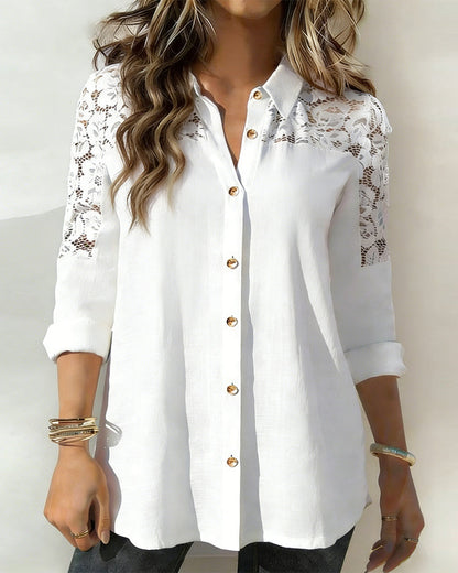 Lace Patchwork Lapel Fashion Blouse