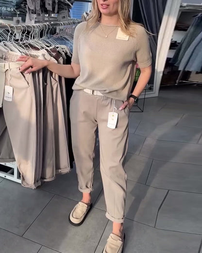 Einfarbige, lässige, gerade Hose