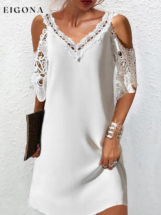 V-Neck Lace Off-The-Shoulder Print Dress cotton linens