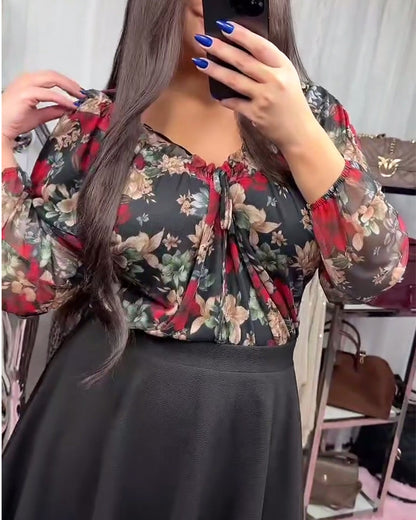 Fashionable Floral V-Neck Blouse