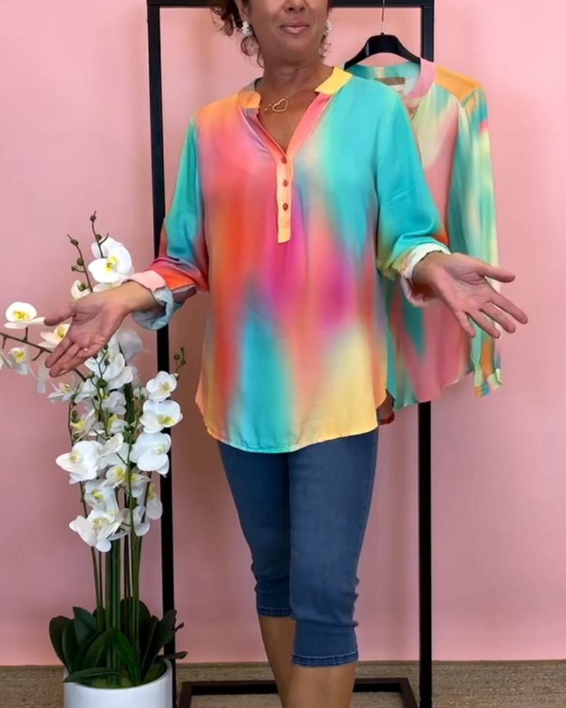 V-neck buttoned gradient long sleeve blouse blouses & shirts spring summer