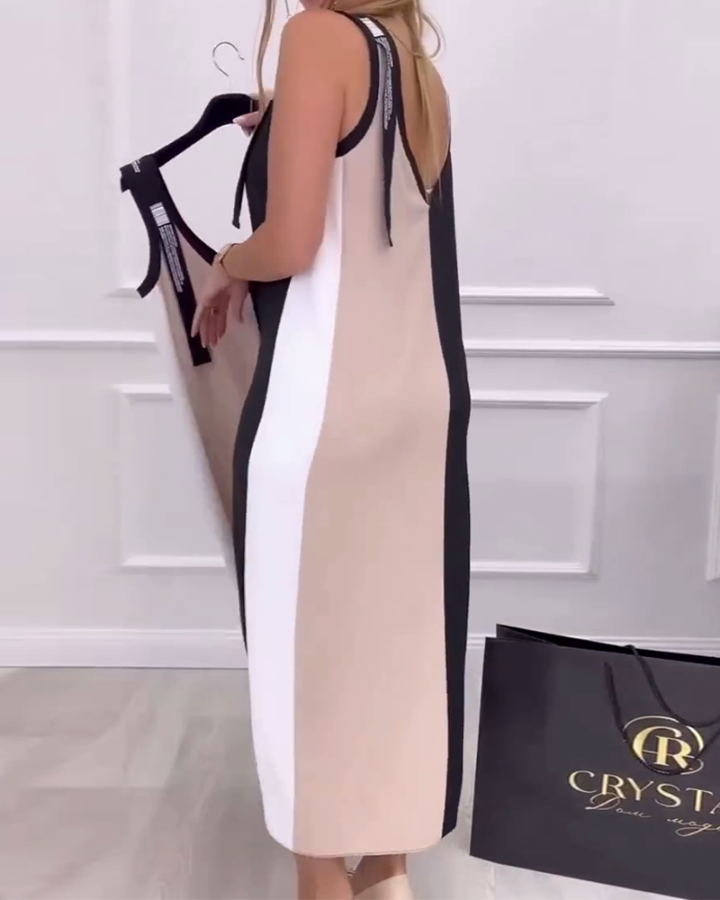 Fashionable Contrast Color Slit Dress