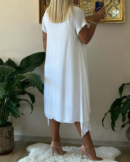 Fake Zweiteiliges, doppellagiges, lockeres Kurzarmkleid