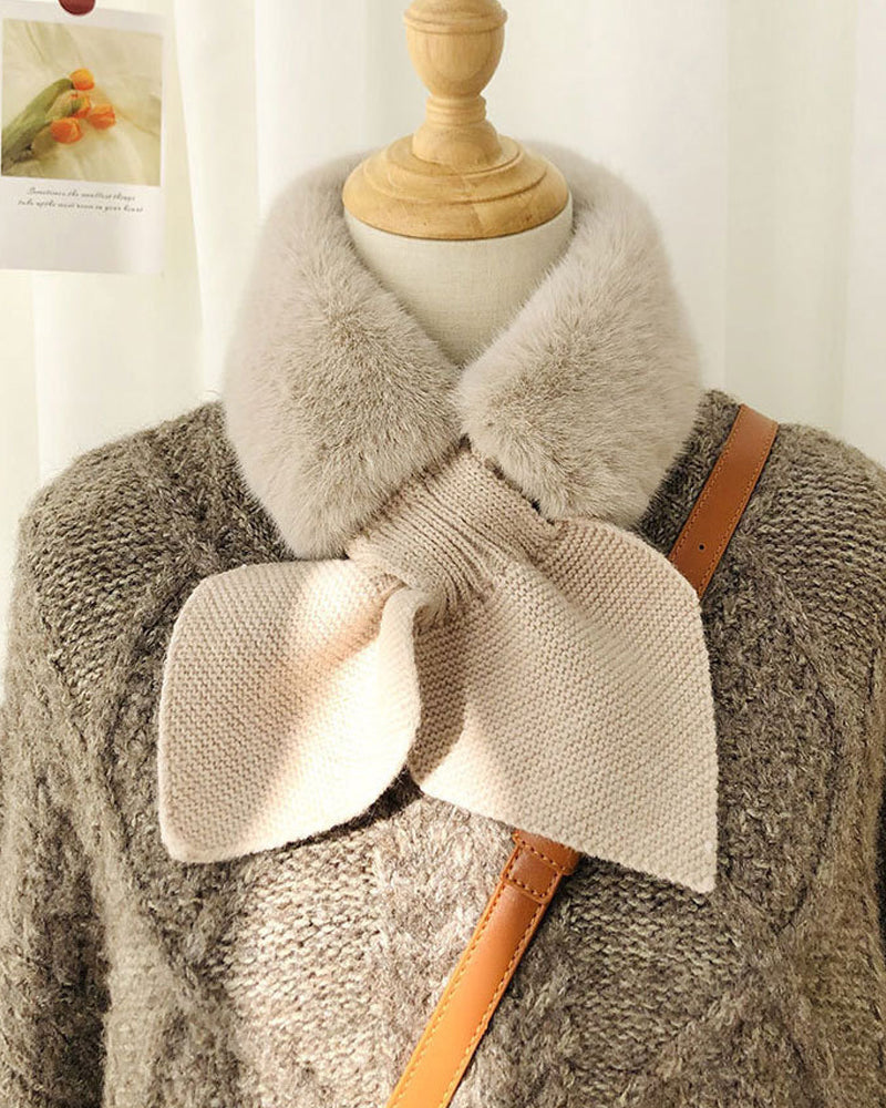 Fashionable Knitted Patchwork Fur Scarf