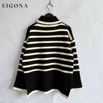 Striped Turtleneck Flare Sleeve Sweater clothes S.X Ship From Overseas