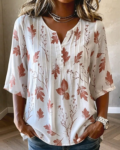 Artistic Maple Leaf Print Blouse