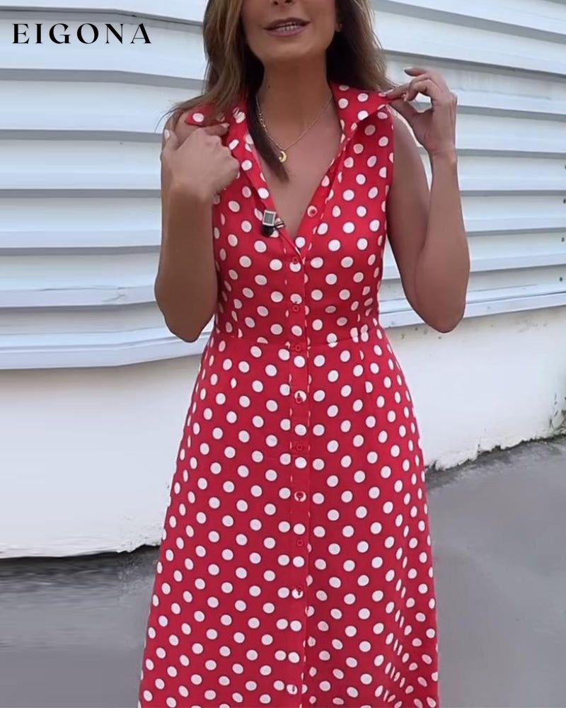 Lapel sleeveless polka-dot dress casual dresses summer vacation dresses