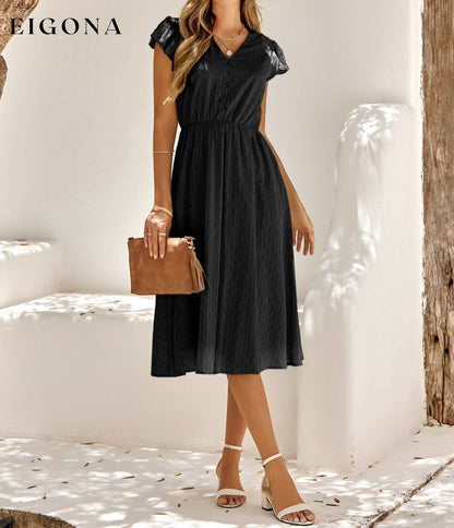 V-Neck Flutter Sleeve Midi Dress Black blue dress casual dress casual dresses clothes dress dresses midi dress midi dresses S.N Ship From Overseas trend