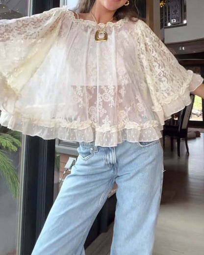 Lace Elegant Solid Color T-shirt