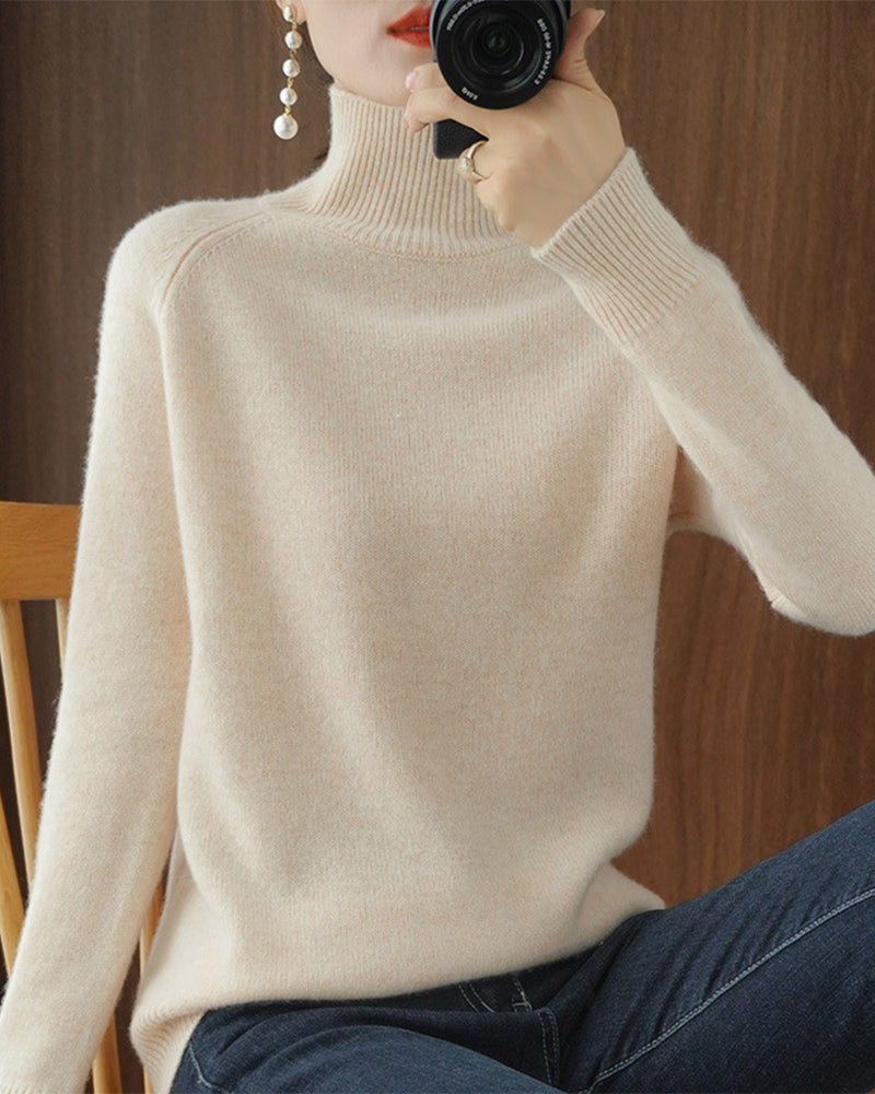 Simple solid color high collar long sleeve sweater 2024 f/w pullovers