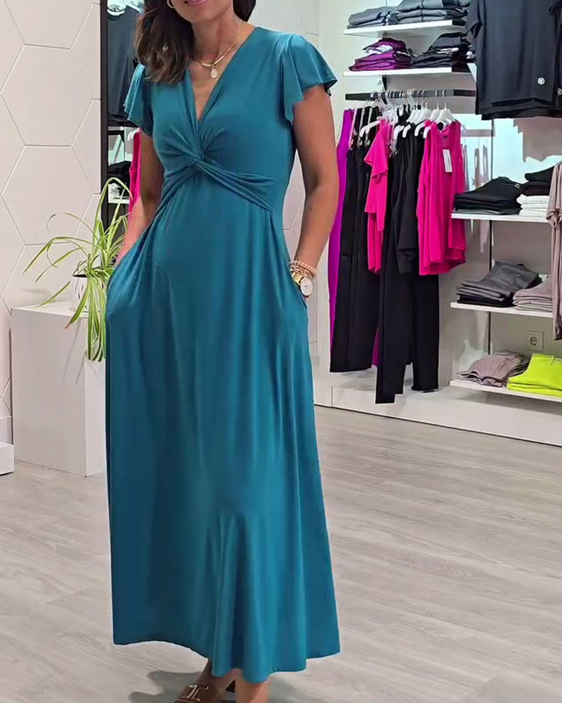 Kurzärmliges, einfarbiges, gedrehtes Temperamentkleid