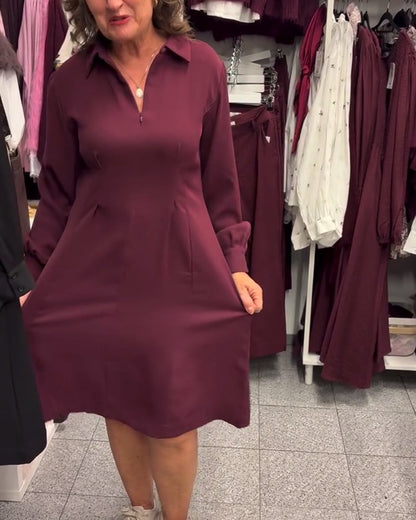 Half-Zip Lapel Swing Dress