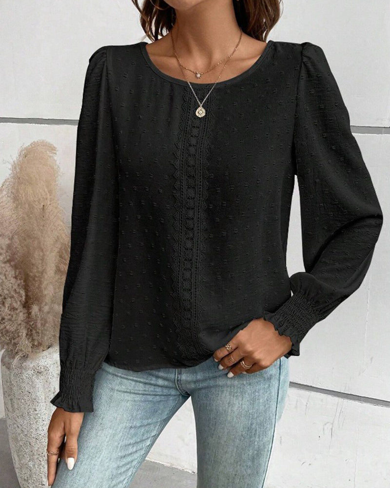 Simple Round Neck Solid Color Blouse 2024 f/w blouses & shirts